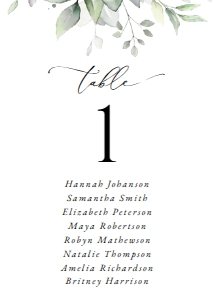 Greenery and Gold Wedding Seating Cards design preview