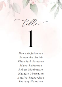 Blush Pink Flowers Wedding Seating Cards design preview