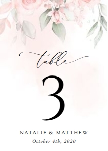 Blush Pink Flowers Wedding Table Number Sign design preview