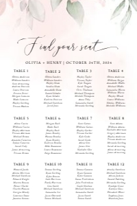 Blush Pink Flowers Seating Chart, Wedding Sign, Printable File, SH47, 24x36: Blush Pink Flowers Seating Chart - Wedding Sign