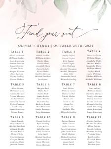 Blush Pink Flowers Seating Chart - Wedding Sign design preview