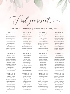 Blush Pink Flowers Seating Chart, Wedding Sign, Printable File, SH47, 18x24: Blush Pink Flowers Seating Chart - Wedding Sign