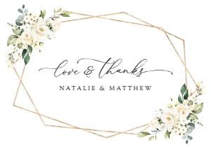 White Flowers Flat Thank You Card, Wedding Stationery, Printable File, SH33: Cream White Flowers Wedding Thank You Card