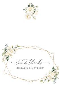 White Flowers Folded Thank You Card, Wedding Stationery, Printable File, SH33: Cream White Flowers Wedding Thank You Card