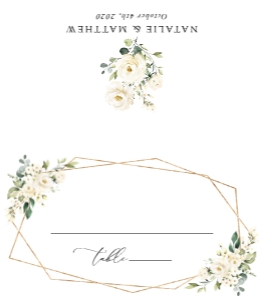 White Flowers Place Card, Tent Card, Wedding Stationery, Printable File, SH33 SH41: Cream White Flowers Wedding Place Card - Escort Card