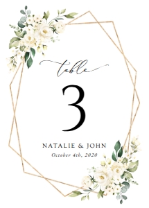 Cream White Flowers Wedding Table Number Sign design preview
