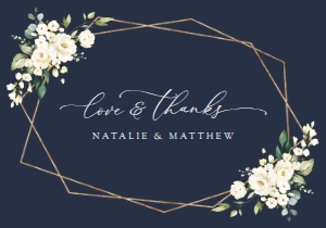 Navy and Cream White Flowers Wedding Thank You Card design preview