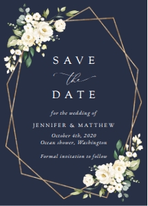 Navy and Cream White Flowers Wedding Save the Date design preview