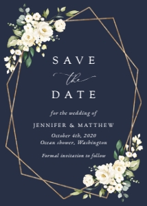 Navy and White Flowers Save the Date, Wedding Stationery, Printable File, SH41: Navy and Cream White Flowers Wedding Save the Date