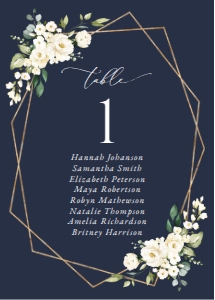 Navy and Cream White Flowers Wedding Seating Cards design preview