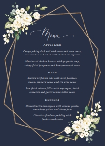 Navy and Cream White Flowers Wedding Menu design preview
