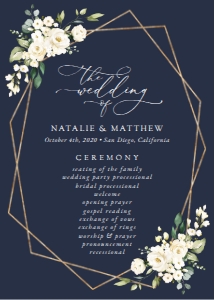 Navy and Cream White Flowers Wedding Program - Itinerary design preview