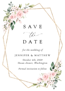 Pink Flowers Save the Date, Wedding Stationery, Printable File, SH48: Blush Pink Flowers Wedding Save the Date