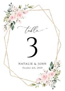 Blush Pink Flowers Wedding Table Number Sign design preview