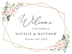 Pink Flowers Welcome Sign, Wedding Sign, Printable File, SH48, 18x24: Blush Pink Flowers Welcome Sign - Wedding Sign - Party Sign