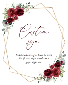 Burgundy Red Flowers Custom Sign - Wedding Sign - Party Sign design preview