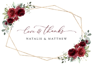 Burgundy Red Flowers Flat Thank You Card, Wedding Stationery, Printable File, SH34: Burgundy Red Flowers Wedding Thank You Card