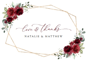 Burgundy Red Flowers Wedding Thank You Card design preview