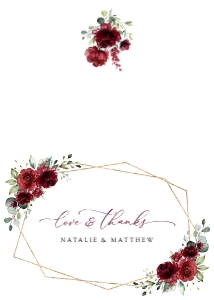 Burgundy Red Flowers Folded Thank You Card, Wedding Stationery, Printable File, SH34: Burgundy Red Flowers Wedding Thank You Card