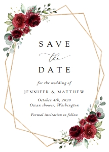 Burgundy Red Flowers Wedding Save the Date design preview