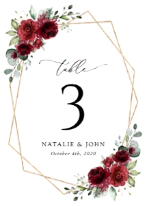 Burgundy Red Flowers Wedding Table Number Sign design preview