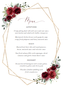 Burgundy Red Flowers Wedding Menu design preview