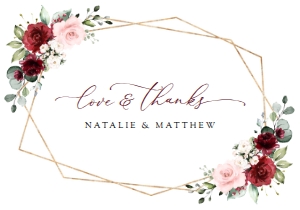 Burgundy and Blush Pink Flowers Wedding Thank You Card design preview