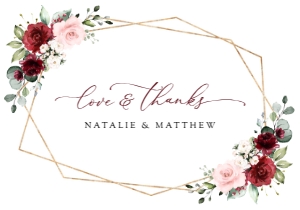 Burgundy and Pink Flowers Flat Thank You Card, Wedding Stationery, Printable File, SH36: Burgundy and Blush Pink Flowers Wedding Bundle - Party Items
