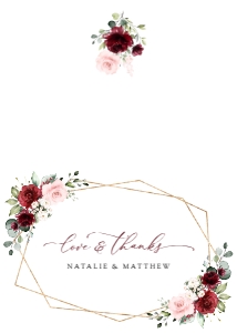 Burgundy and Pink Flowers Folded Thank You Card, Wedding Stationery, Printable File, SH36: Burgundy and Blush Pink Flowers Wedding Bundle - Party Items