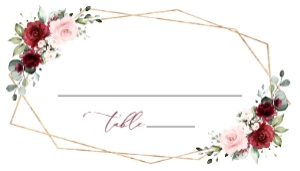 Burgundy and Pink Flowers Place Card, Flat Card, Wedding Stationery, Printable File, SH36: Burgundy and Blush Pink Flowers Wedding Bundle - Party Items