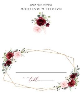 Burgundy and Pink Flowers Place Card, Tent Card, Wedding Stationery, Printable File, SH36: Burgundy and Blush Pink Flowers Wedding Bundle - Party Items