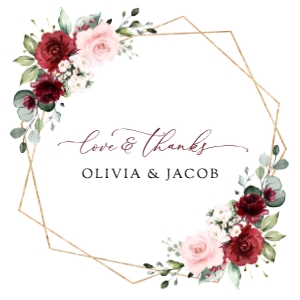 Burgundy and Pink Flowers Wedding Square Favor Tags, Printable File, SH36: Burgundy and Blush Pink Flowers Wedding Bundle - Party Items