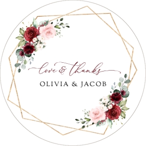 Burgundy and Pink Flowers Wedding Circle Favor Tags, Gift Tags, Printable File, SH36: Burgundy and Blush Pink Flowers Wedding Bundle - Party Items