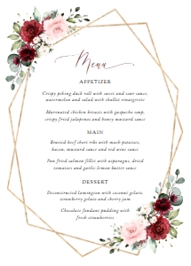 Burgundy and Blush Pink Flowers Wedding Menu design preview