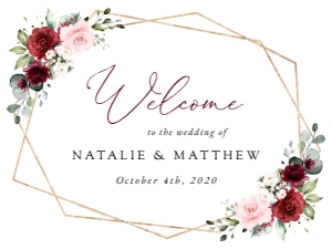 Burgundy and Pink Flowers Welcome Sign, Wedding Sign, Printable File, SH36, 18x24: Burgundy and Blush Pink Flowers Wedding Bundle - Party Items