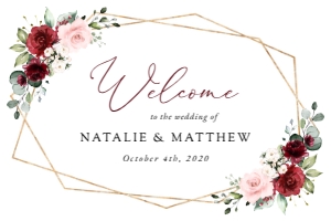 Burgundy and Pink Flowers Welcome Sign, Wedding Sign, Printable File, SH36, 24x36: Burgundy and Blush Pink Flowers Wedding Bundle - Party Items