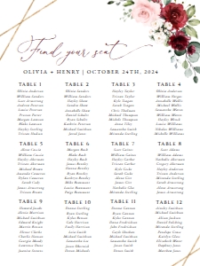Burgundy and Blush Pink Flowers Seating Chart - Wedding Sign design preview
