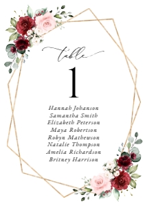 Burgundy and Pink Flowers Seating Card, Wedding Stationery, Printable File, SH36: Burgundy and Blush Pink Flowers Wedding Bundle - Party Items