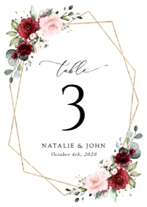 Burgundy and Pink Flowers Table Numbers, Wedding Stationery, Printable File, SH36: Burgundy and Blush Pink Flowers Wedding Bundle - Party Items