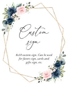 Navy and Pink Flowers Custom Sign, Printable File, SH35 SH127 SH181 SH215: Navy Blue and Blush Pink Flowers Bridal Shower Mini Bundle