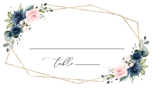 Navy Blue and Blush Pink Flowers Wedding Place Card design preview