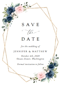 Navy Blue and Blush Pink Flowers Wedding Save the Date design preview