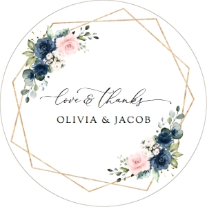 Navy Blue and Blush Pink Flowers Wedding Favor Tags design preview