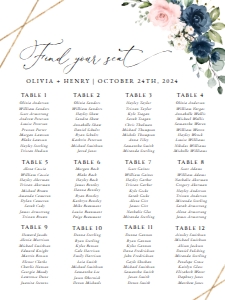 Navy Blue and Blush Pink Flowers Seating Chart - Wedding Sign design preview