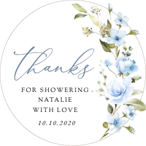 Blue Flowers Bridal Shower Circle Favor Tags, Gift Tags, Printable File, SH49: Blue Flowers Bridal Shower Favor Tags