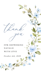 Blue Flowers Bridal Shower Rectangle Favor Tags, Gift Tags, Printable File, SH49: Blue Flowers Bridal Shower Favor Tags