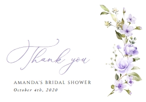 Lilac Purple Flowers Bridal Shower Thank You Card design preview
