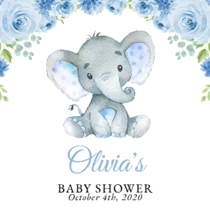 Baby Elephant and Blue Flowers Baby Shower Favor Tags design preview
