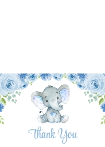 Baby Elephant Thank You Card, Thank You Note, SH08 SH99: Baby Elephant and Blue Flowers Baby Shower Thank You Card