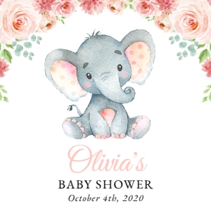 Little Elephant Baby Shower Square Favor Tags, Gift Tags, Printable File, SH07: Little Elephant and Pink Flowers Baby Shower Mini Bundle